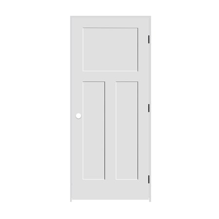 TRIMLITE 28" x 80" x 1-3/8" Primed 3-Panel Mission Interior Shaker 4-9/16" LH Prehung Door with Black Hinges 2468pri8403LH1D4916